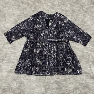 Arna York Tunic Womens 30/32 After Dark Black Purple Abstract Print Belted Top